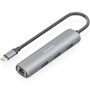 Aisens Dock USB-C a Ethernet Gigabit + Hub 3xUSB-A, Gris